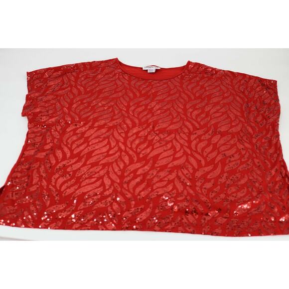Cathy Daniels Women's Red Blouse Short Sleeve Print Business Size 3X - Picture 1 of 6